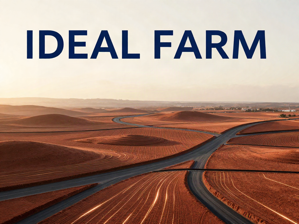 Abstract terracotta fields and amber data lines representing strategic growth